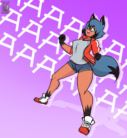 5_fingers aaaaa anthro bottomwear clothing female fingers footwear jacket open_mouth shirt shoes shorts solo topwear halotroll brand_new_animal studio_trigger michiru_kagemori canid canine mammal raccoon_dog tanuki 2020 absurd_res hi_res