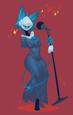 4_fingers anthro blue_clothing blue_dress blue_ears blue_hair breasts cable_tail clothed clothing dress electrical_plug_tail electronics eyes_closed female fingers floating_hands fully_clothed hair holding_object machine microphone microphone_stand musical_note musical_symbol open_mouth singing solo standing symbol tail tight_clothing tight_dress white_body vi99i8 deltarune undertale_(series) tasque_manager android darkner domestic_cat felid feline felis mammal robot 2022 absurd_res digital_media_(artwork) hi_res signature