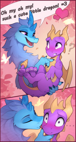 3_toes 4_fingers blue_body blue_fur blue_horn blush cheek_lick claws cradling dialogue duo eyes_closed face_lick feet female female_holding_male feral finger_claws fingers folded_wings fur heart_symbol horn kissing larger_female lick_kiss licking looking_at_viewer male open_mouth purple_body purple_eyes purple_scales purple_tail question_mark scales size_difference smaller_male speech_bubble spread_wings tail teeth text toe_claws toes tongue wide_eyed wings yakovlev-vad activision disney mythology raya_and_the_last_dragon spyro_the_dragon sisu_(ratld) spyro dragon mythological_creature mythological_scalie scalie 2025 comic digital_drawing_(artwork) digital_media_(artwork) english_text hi_res