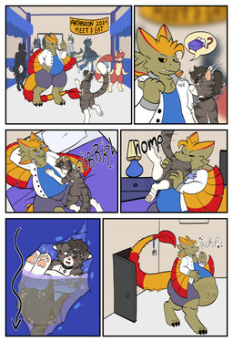 acespade anthro bed big_butt burping butt clothed clothing digestion_noises duo fatal_vore femboy furniture internal male nude pillow size_difference tail text thick_thighs vore slashkill domestic_cat fantasy_creature felid feline felis mammal 2024 absurd_res comic english_text hi_res