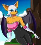 anthro big_breasts big_ears blue_eyeshadow breasts clothed clothing ear_piercing ear_ring eyeshadow female latex lips makeup piercing ring_piercing simple_background solo heronsfw sega sonic_the_hedgehog_(series) erisolsprite rouge_the_bat bat mammal absurd_res hi_res