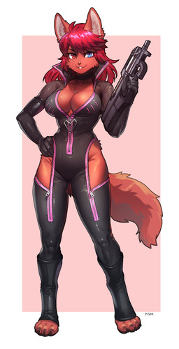 anthro big_breasts border breasts cleavage clothed clothing female fur gradient_background gun hair heterochromia looking_at_viewer multicolored_body multicolored_fur p90 ranged_weapon red_body red_fur red_hair simple_background solo submachine_gun two_tone_body two_tone_fur weapon white_border pgm300 fabrique_nationale_herstal silvia_(silv_tsune) canid canine fox mammal 2022 absurd_res digital_media_(artwork) hi_res shaded