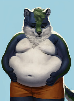 anthro clothed clothing fur male moobs multicolored_body multicolored_fur navel neck_tuft outline overweight simple_background solo tail tuft underwear underwear_only white_outline chubby-shark kazan_(kazan.k) canid canine canis mammal wolf