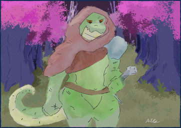 anthro armor belt belt_only cloak clothed clothing fist forest forest_background grass grass_field male melee_weapon pantsless pantsless_anthro pantsless_male plant solo sword tree weapon ails scalie absurd_res hi_res