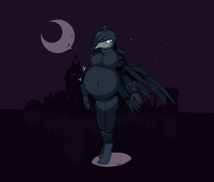 4_fingers abdominal_bulge anthro anthro_pred beak belly big_belly black_body black_feathers clothed clothing dark deep_navel feathered_wings feathers fingers footwear grey_beak grey_eyes looking_at_viewer male male_pred moobs moon motion_lines navel night offscreen_character open_clothing open_topwear oral_vore outside overweight overweight_anthro overweight_male sky smile soft_vore solo standing topwear vore wings darkcresentskymin arvid_(darkcresentskymin) avian bird corvid corvus_(genus) crow oscine passerine 2016 dark_theme digital_media_(artwork) shaded signature