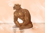 abs adam's_apple anthro bath bathing biceps bodily_fluids brown_body brown_fur calm casual_nudity eyes_closed forearms fur male muscular muscular_anthro muscular_male navel nude pecs relaxation relaxing simple_background solo steam sweat triceps water musicsliders bear mammal ursine hi_res