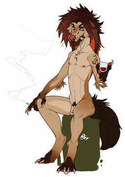 anthro arm_tuft balls big_ears blue_eyes brown_body brown_fur brown_hair cigarette elbow_tuft flaccid floppy_ears foreskin fur genitals glistening glistening_eyes hair holding_cigarette holding_object humanoid_genitalia humanoid_penis looking_at_viewer male nipples nude penis red_nipples red_nose simple_background sitting smile smoke solo tan_balls tan_body tan_fur tuft yellow_sclera riorix canid mammal 2017 dated full-length_portrait hi_res portrait signature