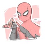 anthro blush clothed clothing daww duo female heart_symbol larger_male male size_difference smaller_female jizoku dreamworks marvel spider-man_(series) the_bad_guys ms._tarantula_(the_bad_guys) spider-man_(character) arachnid arthropod human mammal mygalomorph spider tarantula 2021 absurd_res crossover digital_media_(artwork) hi_res