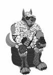 anthro belt biped boots clothing eyewear footwear glasses gloves handwear hat headgear headwear knee_pads male muscular muscular_anthro muscular_male shoes sitting solo tire torn_clothing transformation tawny_otter mythology canid canine mammal mythological_canine mythological_creature werecanid werecanine werecreature werewolf hi_res