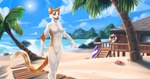 anthro blue_eyes blue_sky day duo fangs featureless_crotch female fur glistening glistening_eyes looking_at_viewer markings nude open_mouth open_smile orange_body orange_fur orange_tail outside palm_tree pink_nose plant seaside sky smile solo_focus striped_markings striped_tail stripes sun tail tail_markings teeth tree whiskers white_body white_fur yookie arthropod crab crustacean decapoda domestic_cat felid feline felis malacostracan mammal marine artist_name hi_res