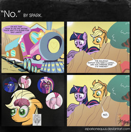 blonde_hair brain butt clothing cowboy_hat cutie_mark dialogue feathered_wings feathers female feral fur green_eyes group hair hat headgear headwear horn locomotive multicolored_hair orange_body orange_fur organs outside plant purple_body purple_eyes purple_feathers purple_fur sky smile text train tree vehicle wings zsparkonequus friendship_is_magic hasbro my_little_pony mythology applejack_(mlp) pinkie_pie_(mlp) princess_cadance_(mlp) princess_luna_(mlp) twilight_sparkle_(mlp) earth_pony equid equine horse mammal mythological_creature mythological_equine pony winged_unicorn 2014 absurd_res comic english_text hi_res url