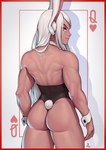 back_muscles butt card card_template clothed clothing female hair hearts_(suit) muscular muscular_female playing_card playing_card_template queen_of_hearts_(card) rear_view red_eyes shirt_cuffs solo thick_thighs triceps white_hair speedl00ver my_hero_academia rumi_usagiyama animal_humanoid humanoid lagomorph lagomorph_humanoid leporid_humanoid mammal mammal_humanoid rabbit_humanoid 2022 absurd_res hi_res