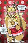 anthro blonde_hair breasts cleavage clothed clothing clothing_around_legs female hair holidays legwear mask mistletoe panties panties_around_legs plant stockings text underwear underwear_around_legs purplelemons christmas hana_(purplelemons) canid canine fox mammal 2021 2:3 digital_media_(artwork) english_text shaded