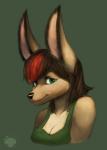 anthro breasts cleavage clothed clothing female fully_clothed green_eyes solo reddyeno5 ky_armstrong canid canine fennec_fox fox mammal true_fox 2013 bust_portrait digital_media_(artwork) digital_painting_(artwork) hi_res portrait