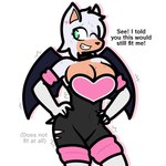 anthro armwear bodily_fluids bodysuit clothing elbow_gloves female female_anthro gloves handwear legwear markings mole_(marking) one_eye_closed skinsuit solo sweat sweatdrop text thigh_highs tight_clothing torn_clothing wink scourgesolace_(artist) sega sonic_the_hedgehog_(series) rouge_the_bat bat mammal 1:1 english_text hi_res