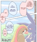 avian beak blush cloud comic detailed_background dialogue duo eeveelution english_text espeon eye_contact feathered_wings feathers female feral forked_tail generation_1_pokemon generation_2_pokemon grass hard_translated japanese japanese_text looking_at_another love low_res male male/female mikaduki_karasu nintendo outside pidgeot plant pokemon pokemon_(species) purple_body romantic romantic_couple sky tail text the_end third-party_edit translated tree unusual_anatomy unusual_tail wings wood