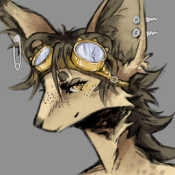anthro ear_piercing eyewear eyewear_on_head freckles goggles goggles_on_head hair male piercing simple_background solo yellow_eyes tessa_gaf canid canine fennec_fox fox mammal true_fox 1:1 2d_animation animated digital_media_(artwork) motion_tweening