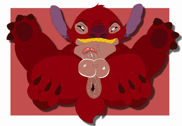 4_toes anthro anus backsack balls black_eyes butt chest_tuft claws evil_grin feet fur genitals grin head_tuft inviting legs_up looking_at_viewer male narrowed_eyes nude pawpads presenting presenting_anus presenting_hindquarters red_background red_body red_claws red_fur red_nose red_pawpads simple_background small_tail smile solo spread_anus spreading squint tail teeth toes tuft yellow_teeth lusarthel disney lilo_and_stitch leroy_(lilo_and_stitch) alien experiment_(lilo_and_stitch) 2016 aliasing digital_media_(artwork) hi_res unavailable_at_source