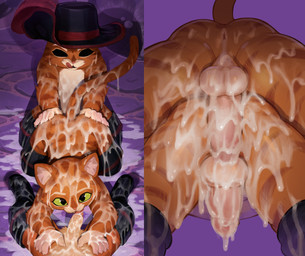 5_fingers after_anal after_anal_penetration anthro anthro_on_anthro anus backsack balls biped black_boots black_clothing black_eyes black_footwear black_hat black_headwear bodily_fluids boots butt claws clothing cum cum_covered cum_drip cum_on_arm cum_on_back cum_on_balls cum_on_boots cum_on_butt cum_on_clothing cum_on_face cum_on_footwear cum_on_hand cum_on_leg cum_on_penis cum_on_tail dripping empty_eyes erection excessive_cum excessive_genital_fluids eyebrows faceless_anthro faceless_character faceless_male finger_claws fingers footwear fur genital_fluids genitals glans glistening glistening_eyes gloves_(marking) green_sclera group hand_on_another's_butt hand_on_butt hat headgear headwear humanoid_genitalia humanoid_penis inner_ear_fluff licking licking_lips licking_own_lips looking_at_viewer looking_up looking_up_at_viewer lying male male/male male_anthro markings messy mostly_nude mostly_nude_anthro mostly_nude_male multicolored_body multicolored_boots multicolored_clothing multicolored_footwear multicolored_fur multicolored_hat multicolored_headgear multicolored_headwear on_back on_front oral orange_body orange_fur orange_tail penile penis penis_lick pink_glans pink_nose raised_tail rear_view red_boots red_clothing red_footwear red_hat red_headwear selfcest sex shoes square_crossover striped_body striped_fur striped_markings striped_tail stripes tail tail_markings tongue tongue_out trio tuft two_tone_boots two_tone_clothing two_tone_footwear two_tone_hat white_balls white_body white_eyebrows white_fur white_inner_ear_fluff white_penis pandarita dreamworks puss_in_boots_(franchise) evil_puss_(puss_in_boots) puss_dos_(puss_in_boots) puss_in_boots_(dreamworks) domestic_cat felid feline felis mammal tabby_cat 2024 absurd_res digital_media_(artwork) hi_res