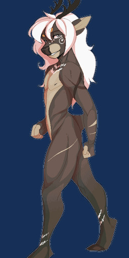 5_fingers anthro antlers barefoot biped brown_body brown_fur feet femboy fingerless_(marking) fingers fist fur grey_eyes hair horn long_hair looking_aside looking_at_viewer male nude outline pink_hair side_view simple_background solo standing transparent_background teil deer mammal aliasing alpha_channel cel_shading digital_media_(artwork) shaded
