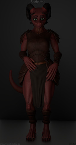 5_fingers anthro armor bodily_fluids female fingers green_eyes horn low_lighting sad simple_background solo tears lexy_fur sladdoska_(modeler) anshi_(sladdoska) kobold scalie 135:256 3d_(artwork) absurd_res digital_media_(artwork) hi_res