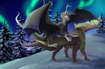 antlers aurora_(phenomenon) duo feral fur horn male male/male snow tail soulless_lumos mythology jayne_doe shair dragon mythological_creature mythological_scalie scalie absurd_res hi_res andromorph_(lore)