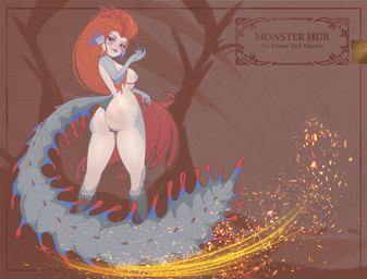 4_fingers anthro areola big_areola big_breasts big_butt breasts butt claws elemental_manipulation female female_feral feral finger_claws fingers fire fire_manipulation glistening glistening_eyes green_body green_scales hair huge_butt multicolored_body nude nude_anthro open_mouth presenting red_body red_hair scales simple_background solo tail white_body white_sclera yellow_eyes nekit48l capcom monster_hunter avian bird brute_wyvern chicken galliform phasianid quematrice 2026 detailed digital_drawing_(artwork) digital_media_(artwork) hi_res