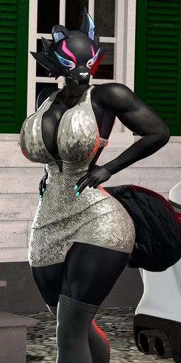 anthro black_body breasts car clothed clothing day dress female hand_on_hip looking_back solo tail thick_thighs vehicle white_clothing atomicsopp_sfm ludexus_(modeler) epic_games fortnite pack_leader_highwire canid canine canis mammal wolf absurd_res hi_res