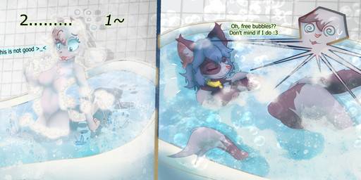 anthro bad_end bath bubble countdown ditz duo female female/female herm inanimate_transformation intersex melting text transformation crumbleumble floof_(shaddockpummelo) domestic_cat felid feline felis mammal absurd_res english_text hi_res long_image wide_image