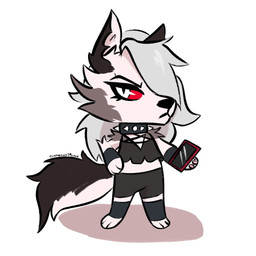 3_toes anthro armwear black_armwear black_body black_clothing black_eyeshadow black_fur black_legwear black_nose bottomwear cellphone chibi clothing collar crop_top ear_piercing electronics eyeshadow feet female fur grey_body grey_fur grey_hair hair holding_object holding_phone inverted_pentagram knee_highs legwear long_hair makeup monotone_background occult_symbol pawpads pentagram phone piercing pink_pawpads red_sclera shirt shorts simple_background smartphone solo spiked_collar spikes standing symbol toes topwear white_background white_body white_eyes capaoculta animal_crossing hellaverse helluva_boss mythology nintendo loona_(helluva_boss) canid canid_demon canine demon hellhound mammal monster mythological_canine mythological_creature 1:1 2020 digital_media_(artwork)