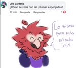 anthro ask_blog comments eyes_closed feathers fluffy fluffy_hair hair male messy_hair solo text apolonoise apolo_(apolonoise) avian bird macaw neotropical_parrot parrot true_parrot low_res spanish_text translated