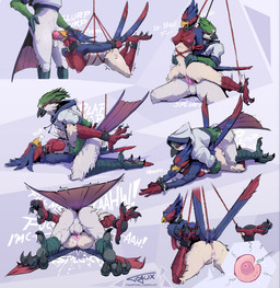 all_fours ambiguous_penetration ankle_cuffs ankles_tied anthro anthro_on_anthro anus arched_back arm_cuffs arms_tied avian_feet balls balls_deep bdsm beak bodily_fluids bondage bottomless bottomless_male bound breast_squish breasts breasts_tied clothed clothing collar crop_top cuff_(restraint) cum cum_in_vagina cum_inside dialogue doggystyle dominant dominant_male dripping excessive_cum excessive_genital_fluids feathers feet female female_penetrated foot_focus from_behind_position from_front_position genital_fluids genitals hands_behind_back hands_tied hands_tied_behind_back hanging_breasts heart_symbol holding_waist impregnation legs_tied looking_at_another looking_pleasured lying lying_on_ground male male/female male_penetrating male_penetrating_female mating_press missionary_position mounting nude_anthro on_back on_ground open_beak open_mouth oral ovum ovum_with_heart partially_clothed penetration penile penile_penetration penis penis_in_vagina pinned pinned_to_ground pokemorph precum profanity rear_view restraints reverse_saint_position rope rope_bondage saliva saliva_drip scales sex shirt sperm_cell spread_legs spreading squish submissive submissive_female suspension suspension_bondage tail tail_feathers topwear vaginal vaginal_penetration vulva fauxfowl nintendo pokemon avian generation_3_pokemon pokemon_(species) swellow comic hi_res multiple_scenes