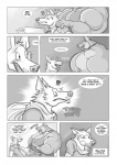 anthro canid canine canis collar comic dialogue domestic_dog english_text furious_(artist) german_shepherd greyscale groover herding_dog hi_res male mammal metier_shower monochrome muscular pastoral_dog scarf tanz text