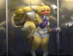 ahegao anthro armwear blue_eyes bodily_fluids bowel_gauge bridal_gauntlets butt claws clothed clothing detailed_background dipstick_tail feces female fluffy fur gloves handwear inside_train looking_pleasured markings multicolored_body multicolored_fur multicolored_tail omorashi open_mouth public public_transportation relieved scatplay slightly_chubby soiling solo sweat tail tail_markings teeth thick_thighs tongue tongue_out train vehicle yellow_body yellow_fur yin_yang nastysashy bandai_namco digimon canid canine digimon_(species) mammal renamon 2018 absurd_res digital_media_(artwork) hi_res