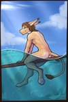 anthro hair looking_at_viewer male nude outside pawpads sea simple_background smile solo surfboard surfer surfing tail vehicle water watercraft wave wet wet_body clyde_wolf mammal pharado_(race) 2:3 absurd_res digital_media_(artwork) hi_res