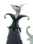 ambiguous_gender backlighting countershade_face countershading feral front_view frown leaf leaf_tail light long_ears looking_at_viewer looking_down looking_down_at_viewer low-angle_view pupils red_eyes serpentine simple_background small_pupils solo soul_devouring_eyes stare tail white_background s2yyyy1 nintendo pokemon generation_5_pokemon pokemon_(species) serperior 2024 3:4 digital_media_(artwork) hi_res lighting unavailable_at_source