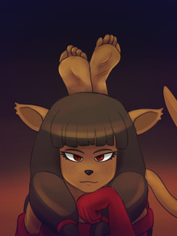 5_toes anthro barefoot bedroom_eyes brown_body brown_fur brown_hair clothing feet female foot_focus freckled_face freckles fur gloves gradient_background hair handwear humanoid_feet looking_at_viewer narrowed_eyes plantigrade red_eyes seductive simple_background soles solo the_pose toes zalbox34 ankama dofus wakfu miranda_(wakfu) ecaflip felid mammal 2025 hi_res