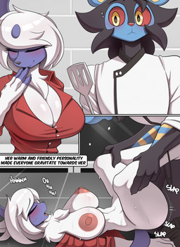 anthro anthro_on_anthro anthro_penetrated anthro_penetrating anthro_penetrating_anthro anthrofied areola big_breasts biped blush breasts clothed clothed_anthro clothed_female clothed_male clothing female female_penetrated hair horn male male/female male_penetrating male_penetrating_female nipples penetration pokemorph red_sclera sex small_waist smile standing tail text thick_thighs wide_hips yellow_eyes cooliehigh nintendo pokemon absol generation_3_pokemon generation_4_pokemon luxray pokemon_(species) 2026 comic digital_drawing_(artwork) digital_media_(artwork) english_text hi_res