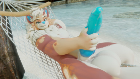 anthro balls big_balls big_penis blue_eyes blue_penis bodily_fluids chest_tuft erection fur genital_fluids genitals hair hammock hand_behind_head huge_balls huge_penis humanoid_genitalia hyper hyper_balls hyper_genitalia knot knotted_penis leaking_precum looking_at_viewer lying male masturbation neck_tuft nude on_back penis precum smile solo tuft charleskirbyiii coffeesoda_(fursona) canid canine canis mammal 16:9 3d_(artwork) digital_media_(artwork) hi_res widescreen