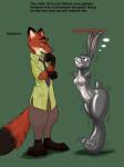 anthro anthro_to_inanimate bdsm bondage bound duo encasement female fused_legs gag gagged green_background inanimate_transformation latex male permagrin permanent simple_background text transformation wobbling bastianmage disney zootopia judy_hopps nick_wilde animate_inanimate canid canine fox lagomorph leporid mammal rabbit red_fox true_fox english_text hi_res