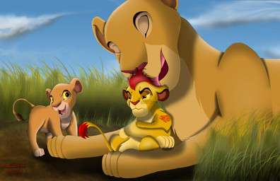 bath crossed_arms embarrassed female feral group male mark_of_the_guard teasing young young_feral alpha_rain disney the_lion_guard the_lion_king kiara_(the_lion_king) kion_(the_lion_guard) nala_(the_lion_king) felid lion mammal pantherine 2015 hi_res