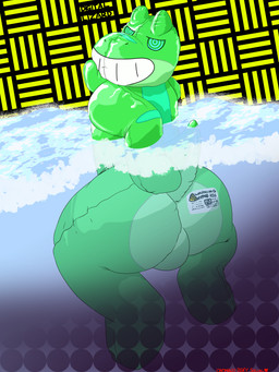 anthro arched_back backsack balls big_butt bright_background bright_colors butt butt_grab creases digitigrade floating genitals glistening glistening_body hand_on_butt hypnotic_eyes inflatable looking_at_viewer looking_back male no_fur null_bulge partially_submerged permagrin pool_toy printed_eyes pushing_head short_tail smile solo submerged_legs submerged_tail tail thick_thighs warning_label warning_sign water onomanu drazil_revol alligatorid animate_inanimate caiman crocodilian gecko living_inflatable living_toy lizard reptile scalie 2025 3:4 absurd_res digital_media_(artwork) digital_painting_(artwork) hi_res painting_(artwork) shaded