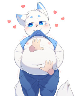 4_fingers :3 ambiguous_gender anthro belly belly_overhang big_belly black_nose blue_body blue_bottomwear blue_clothing blue_eyes blue_fur blue_jeans blue_pants blue_shirt blue_topwear blush blush_lines bottomwear closed_smile clothed clothing deep_navel denim denim_bottomwear denim_clothing dipstick_ears dipstick_tail disembodied_hand duo ear_markings eyebrows fingers front_view fur hand_on_belly hand_on_chest heart_symbol inverted_nipples jeans kemono male male/ambiguous markings moobs mouth_closed multicolored_body multicolored_ears multicolored_fur navel nipples overweight overweight_anthro overweight_male pants partially_clothed pink_nipples pockets pupils raised_clothing raised_shirt raised_topwear shirt shirt_in_mouth simple_background smile standing tail tail_markings tan_body topwear two_tone_body two_tone_fur white_background white_body white_fur white_pupils badcat canid canine fox mammal 2025 absurd_res cel_shading character_request digital_media_(artwork) hi_res portrait shaded three-quarter_portrait