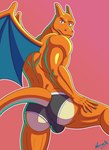 angry anthro back_muscles big_bulge big_butt big_muscles bulge butt claws fangs hand_on_leg looking_at_viewer looking_back male muscular one_leg_up orange_body pink_background raised_leg raised_tail simple_background solo spread_butt spread_wings spreading tail tan_body teeth triceps wings neruk mythology nintendo pokemon charizard dragon generation_1_pokemon mythological_creature mythological_scalie pokemon_(species) scalie absurd_res cel_shading hi_res shaded