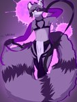 arm_tuft belt big_tail bottomwear chest_tuft clothing femboy fur hunter inner_ear_fluff latex loincloth long_tail looking_at_viewer male midriff multicolored_body multicolored_fur navel purple_background purple_body purple_fur rockstar shoulder_tuft simple_background solo tail tongue tongue_out tuft two_tone_body two_tone_fur two_tone_tail vreygal shorty mammal procyonid raccoon 3:4 absurd_res hi_res