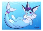 female feral fin looking_at_viewer simple_background smile solo tail underwater water kryztar nintendo pokemon isa_the_vaporeon eeveelution generation_1_pokemon pokemon_(species) vaporeon hi_res