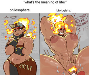 abdominal_bulge areola big_areola big_breasts big_butt breasts butt duo female fire huge_breasts impregnation_request inverted_nipples male male/female muscular muscular_female nipples penetration spread_legs spreading thick_thighs vaginal vaginal_penetration eljarochofeliz titania_(eljarochofeliz) elemental_creature elemental_humanoid fire_creature fire_humanoid humanoid hi_res