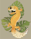 ambiguous_gender feral fingers leaf scales simple_background smile solo yellow_body yellow_skin bluekiwi101 lizard reptile scalie 2023 digital_media_(artwork) hi_res