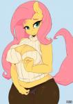 2016 anthro anthrofied blue_background blush breasts camel_toe cleavage clothed clothing equid equine female fluttershy_(mlp) friendship_is_magic hair hasbro hi_res horse legwear long_hair looking_at_viewer loopend mammal my_little_pony pantyhose pink_hair pony simple_background solo underwear