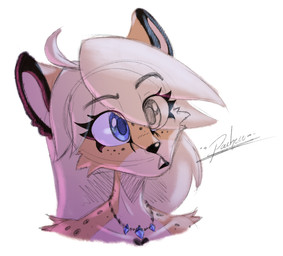 anthro big_eyes black_lips blonde_hair blue_crystal blue_eyes blue_light eyebrows eyelashes female female/female fur hair jewelry lips necklace pink_light solo yellow_body yellow_fur pacheco maple_isles_(maple) cheetah felid feline mammal portrait sketch
